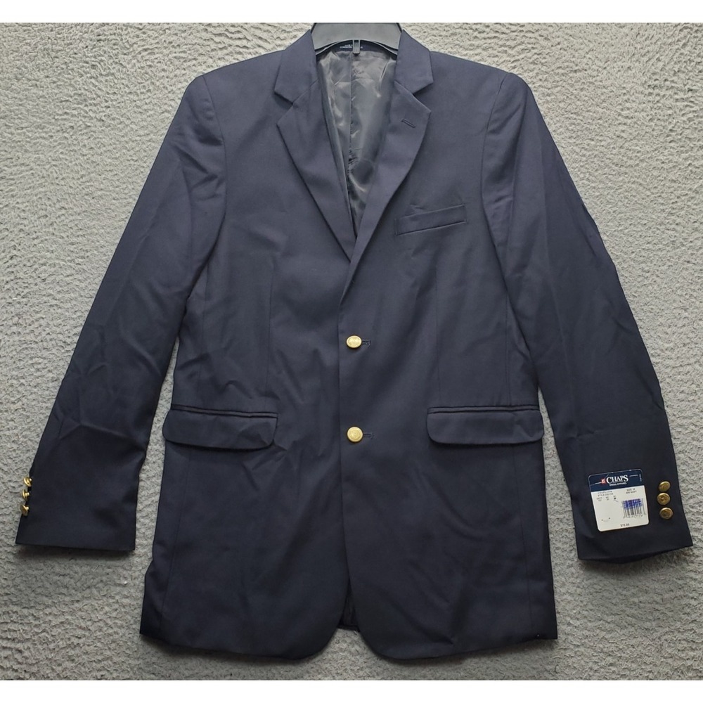 Chaps Blazer Jacket Boys 20 Navy Lined Flap Pocket Notch Lapel Single Breasted